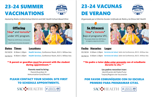 Summer Imunizations 2024
